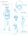 Concept sketches of the protagonist in his plain outfit for Persona 3