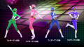 Chie Satonaka, Yukiko Amagi, Naoto Shirogane and Rise Kujikawa's Neo Featherman costumes in Persona 4: Dancing All Night