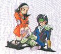 Artwork of the Hero being healed by the Heroine from the game manual