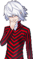 Laughing portrait graphic of the Anguished One from Devil Survivor 2