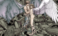 Unused ending graphic depicting Ayato Katsuragi with wings and the demon Astarte