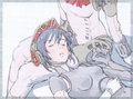 Illustration of Metis sleeping on Aigis's lap from "Kare no Kioku"