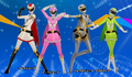 Mitsuru Kirijo, Yukari Takeba, Aigis and Fuuka Yamagishi's Featherman R costumes