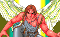 Unused ending graphic depicting Ayato Katsuragi with a red skin color and with angel wings