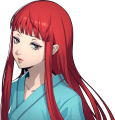 Chidori Yoshino's in-game portrait when wearing her hospital gown in Persona 3 Reload.