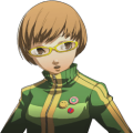 Chie's in-game portrait with glasses in Persona 4.