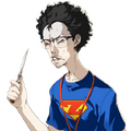 Suspicious Man's wincing knife portrait
