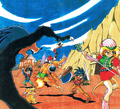 Key artwork of the party fighting a pack of Kobolds