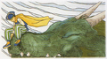 Artwork of Kishe sitting on a Dragon for the Game Boy Color version of Last Bible