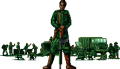 Sprite of Captain Minami standing in front of Demon Suppression Squad troops from Majin Tensei.