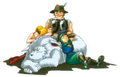 Artwork of Yūri, Esau, and Safia relaxing with Sol Leon