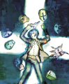 Artwork of the protagonist with Shadow masks, by Shigenori Soejima for Persona 3