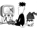 Illustration of Jack Frost watching Kazuma Kaneko play Super Robot Wars: F Final from "Kazuma Deluxe" Vol. 9