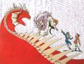Artwork of the Hero and the Heroine watching a demon attack from the game manual
