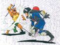 Artwork of the Hero attacking from the game manual