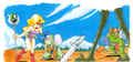 Artwork of Yūri, Safia, and an unknown Beast in battle