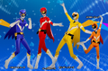 Akihiko Sanada, Makoto Yuki, Junpei Iori and Ken Amada's Featherman R costumes