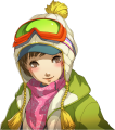 Chie's smiling blush skiing portrait